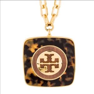 Tory Burch Tortoise Wood Gold Tone Necklace